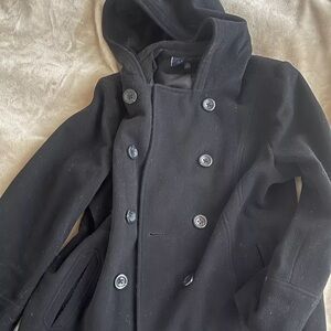 Anne Klein wool blend hooded pea coat